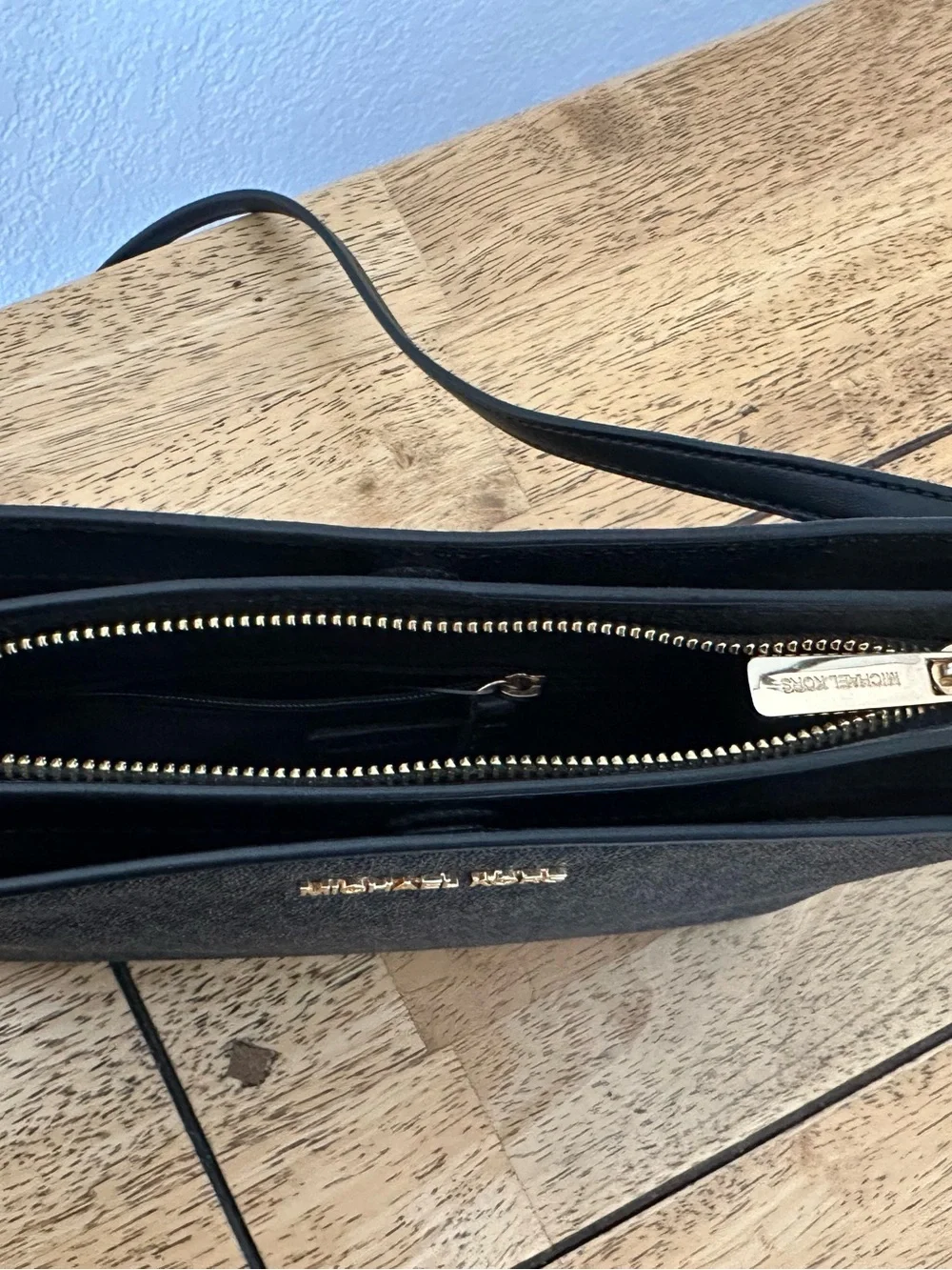 Michael Kors Black Logo-Print Crossbody with Gold Hardware